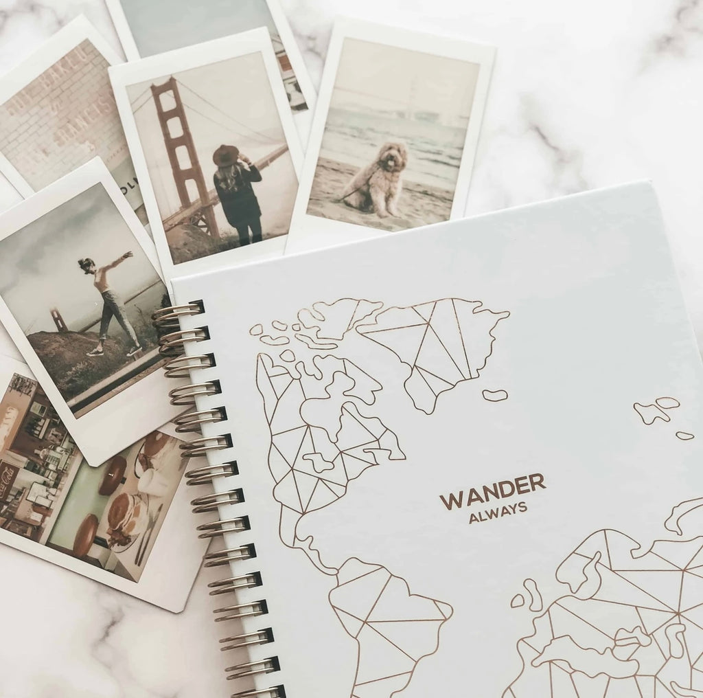 For all of our travel lovers!  This is the perfect journal to capture all of your trips, experiences, and a beautiful way to document your memories!  The perfect mid size journal that will easily fit into any bag, luggage, you name it!  Travel journal